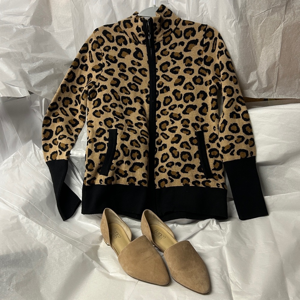 Rachel Zoe Leopard-Print Zip Jacket & Franco Sarto shoes.